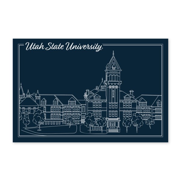 Navy Line Drawing Illustration Postcard Utah State University
